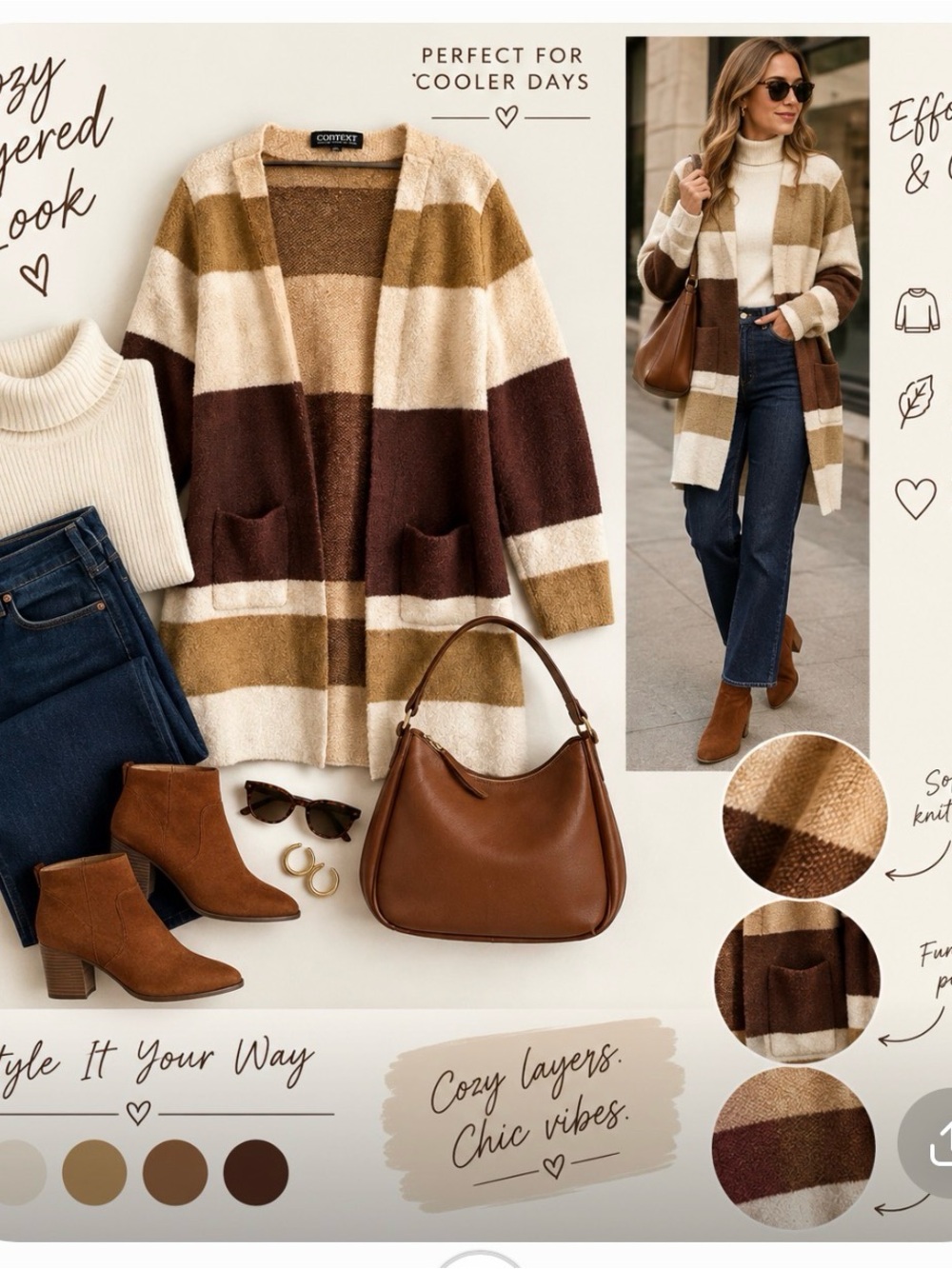Context Striped Cardigan - Brown, Cream, Tan